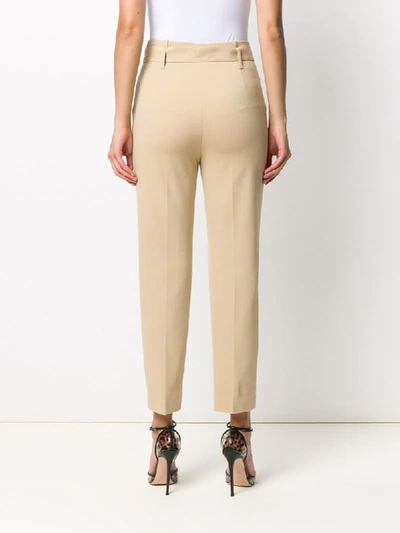 Shop Pinko Belted High-waisted Trousers In Neutrals