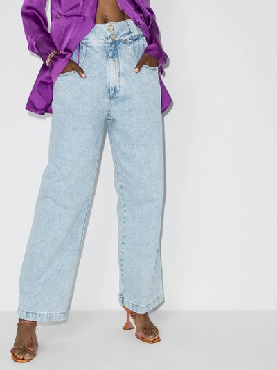 Shop Alessandra Rich Crystal-wide-leg Jeans In Blue