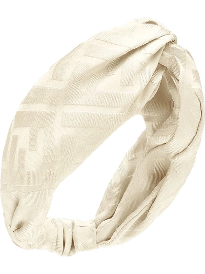 Shop Fendi Ff Logo Twist Hairband In Neutrals