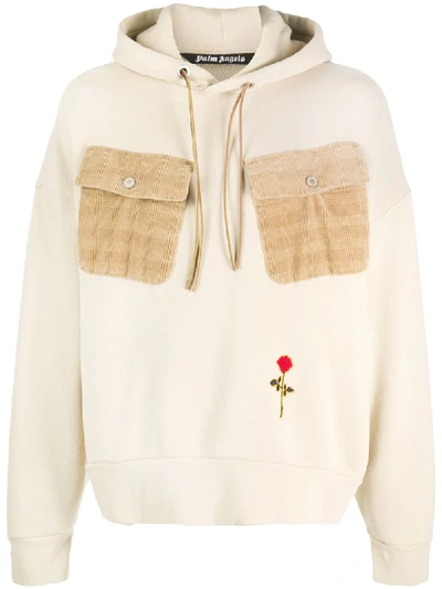 Shop Palm Angels Rose Contrasting Pockets Hoodie In Neutrals