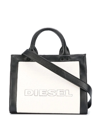 Shop Diesel Colour-block Logo Micro Tote Bag In Neutrals