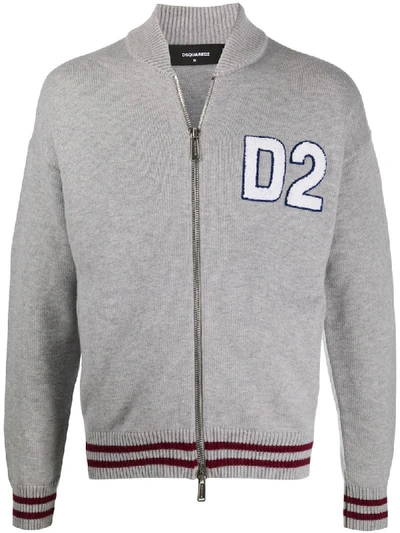 Shop Dsquared2 D2 Zipped Bomber Jacket In Grey
