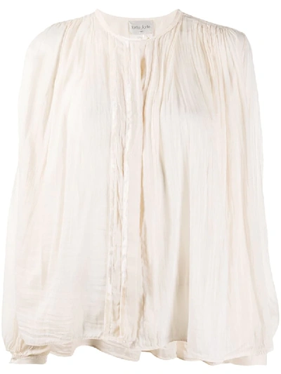 Shop Forte Forte Pleated Long Sleeve Blouse In Neutrals