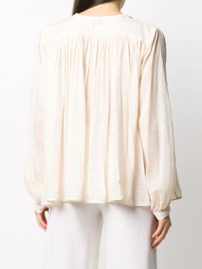 Shop Forte Forte Pleated Long Sleeve Blouse In Neutrals