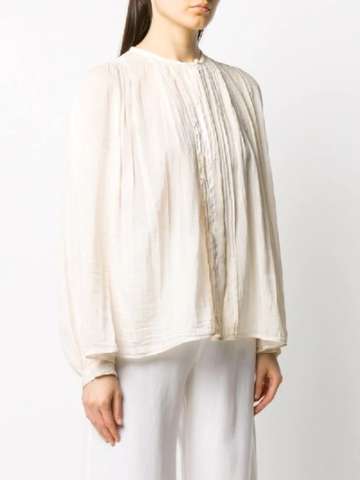 Shop Forte Forte Pleated Long Sleeve Blouse In Neutrals