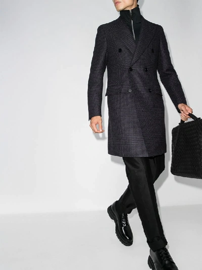 Shop Canali Double-breasted Checked Coat In Black