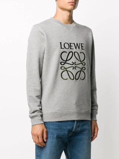 Shop Loewe Anagram Embroidered Sweatshirt In Grey
