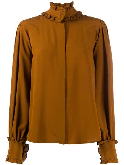 Shop Victoria Beckham Ruffle-trimmed Blouse In Brown