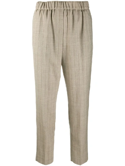 Shop Peserico Pinstripe Elasticated Waist Trousers In Brown