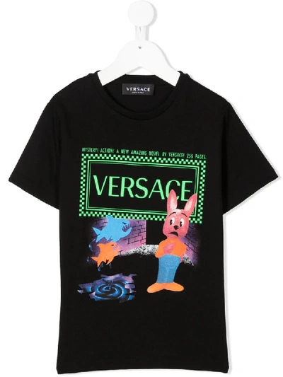 Shop Young Versace Graphic Logo Print T-shirt In Black
