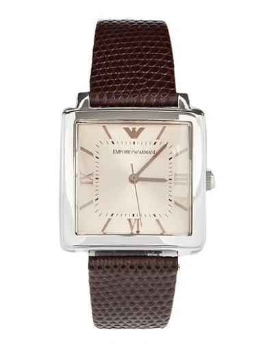Shop Emporio Armani Wrist Watch In Dark Brown