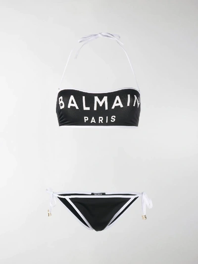 Shop Balmain Logo Print Bikini In Black