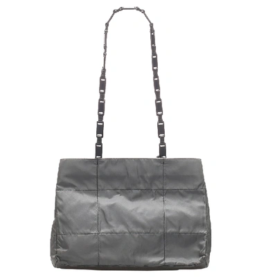 Pre-owned Prada Grey Quilted Tessuto Nylon Chain Shoulder Bag In Black