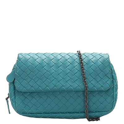 Pre-owned Bottega Veneta Blue Intrecciato Leather Chain Crossbody Bag