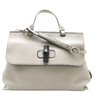 Pre-owned Gucci Grey Leather Bamboo Daily Medium Top Handle Bag
