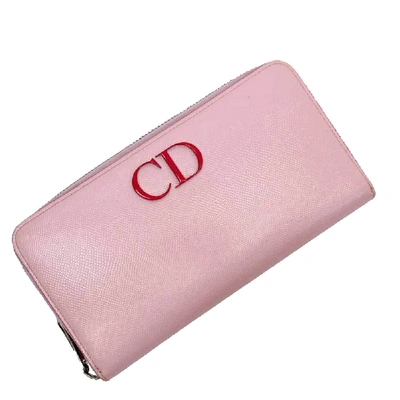 Pre-owned Dior Pink Leather Cd Zip Around Wallet