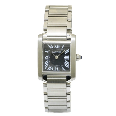 Pre-owned Cartier Black Stainless Steel Tank Francaise Women's Wristwatch 25 X 20 Mm