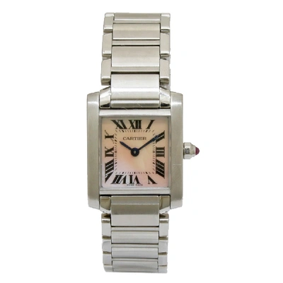 Pre-owned Cartier White/pink Stainless Steel Tank Francaise W51008q3 Women's Wristwatch 25 X 20 Mm