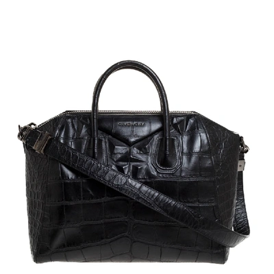 Pre-owned Givenchy Black Croc Embossed Leather Medium Antigona Satchel