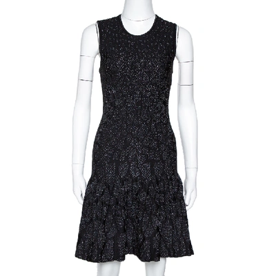 Pre-owned Roberto Cavalli Black Lurex Jacquard Knit Fit & Flare Dress S