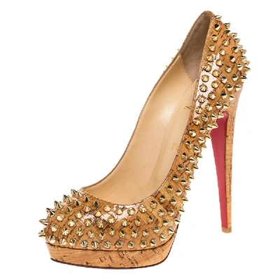 Pre-owned Christian Louboutin Beige Patent Leather Cork Alti Spike Platform Pumps Size 40