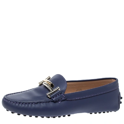 Pre-owned Tod's Blue Leather Double T Loafers Size 35.5