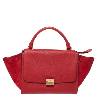 Pre-owned Celine Red Leather And Suede Small Trapeze Bag