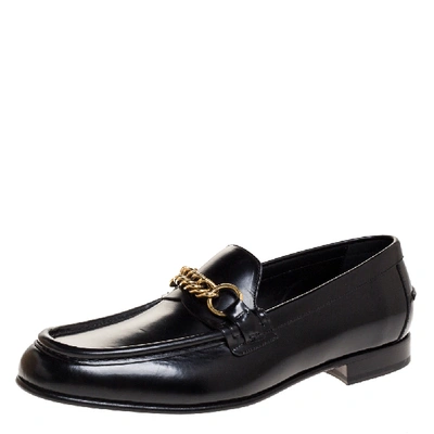 Pre-owned Burberry Black Leather Solway Chain Detail Slip On Loafers Size 43.5