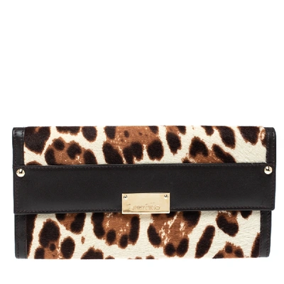 Pre-owned Jimmy Choo Brown/beige Leopard Print Calfhair And Leather Clutch