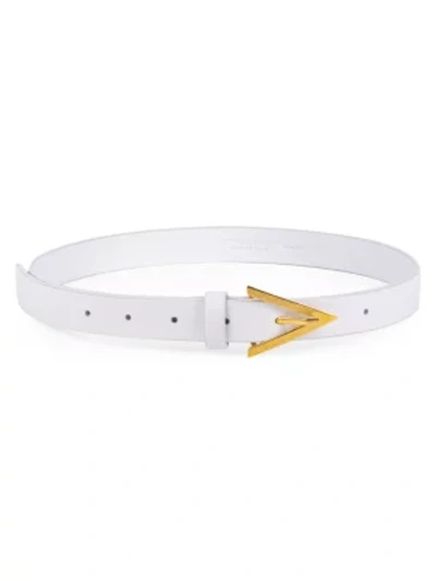 Shop Bottega Veneta Women's Triangular Buckle Skinny Leather Belt In White
