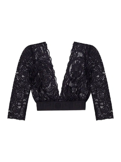 Shop Versace Black Lace Crop Top