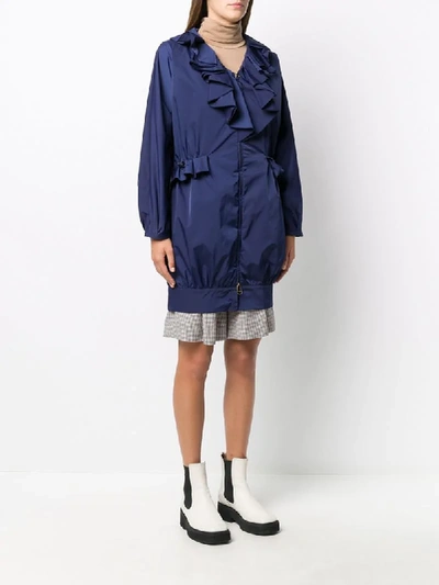 Pre-owned Valentino Ruffled Trim Hooded Parka In Blue