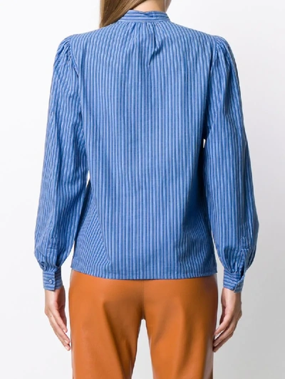 Pre-owned Saint Laurent Striped Band Collar Shirt In Blue