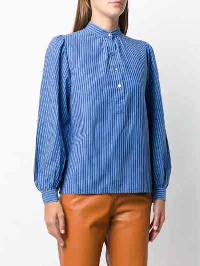 Pre-owned Saint Laurent Striped Band Collar Shirt In Blue