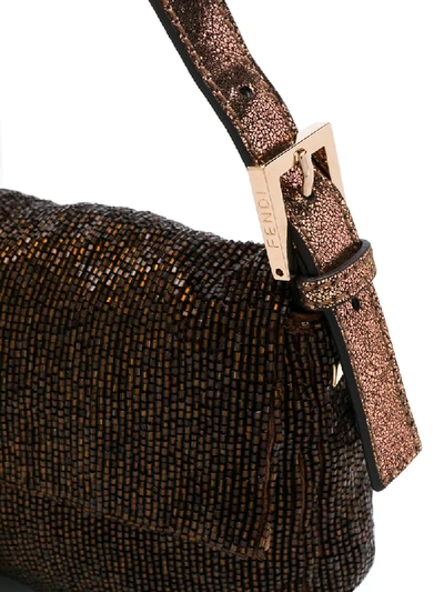Pre-owned Fendi Beaded Baguette Shoulder Bag In Brown