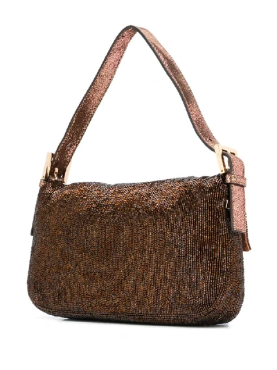 Pre-owned Fendi Beaded Baguette Shoulder Bag In Brown
