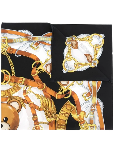 Shop Moschino Teddy Bear Silk Scarf In Black