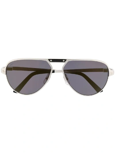 Shop Cartier Santos De  Aviator Sunglasses In Silver
