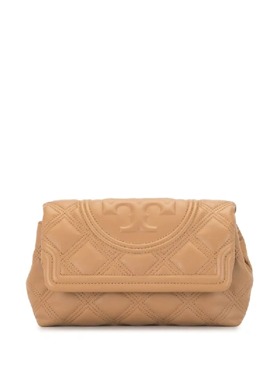 Shop Tory Burch Flemming Quilted Clutch Bag In Brown