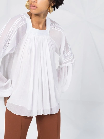 Shop Chloé Bishop Sleeves Pleated Blouse In White
