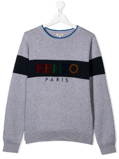 Shop Kenzo Teen Logo Knit Jumper In Grey