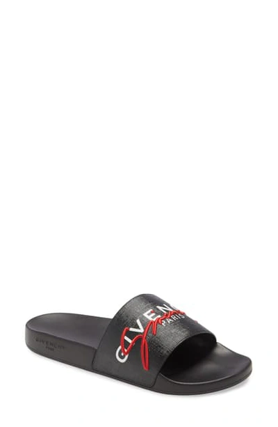 Shop Givenchy Signature Logo Slide Sandal In Black/ Red