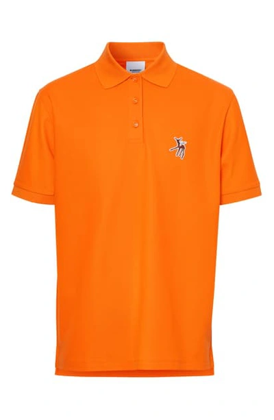 Shop Burberry Deer Applique Oversize Cotton Pique Polo In Bright Orange