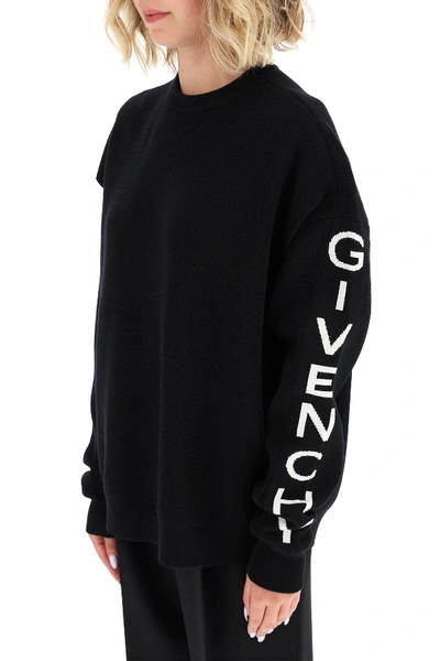 Shop Givenchy Micro Ribbed Sweater With Logo In Black,white