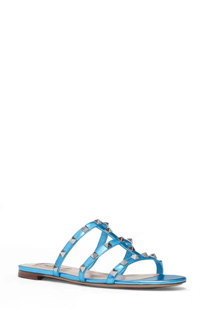 Shop Valentino Rockstud Slide Sandal In Blue