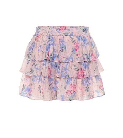 Shop Loveshackfancy Brynlee Floral Cotton And Silk Miniskirt In Pink