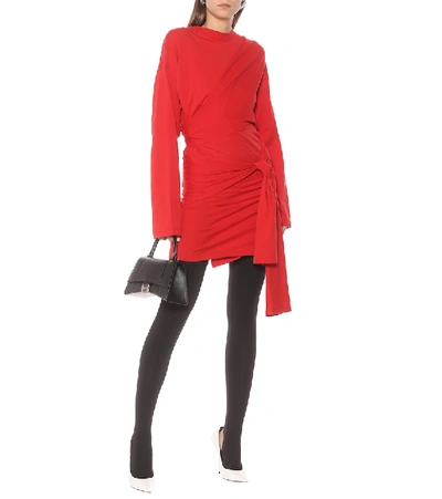 Shop Balenciaga Tab Stretch-cotton Minidress In Red