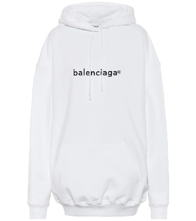 Shop Balenciaga Logo Oversized Cotton Hoodie In White