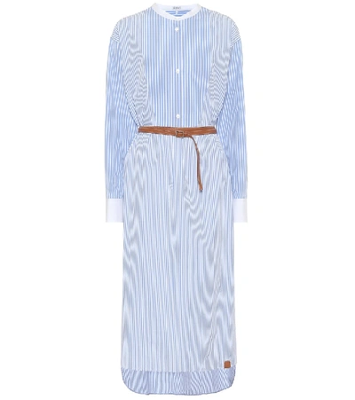 Shop Loewe Striped Cotton Shirt Dress In Blue