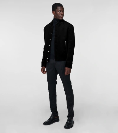Shop Balmain Wool And Cashmere Blend Bomber Jacket In Black